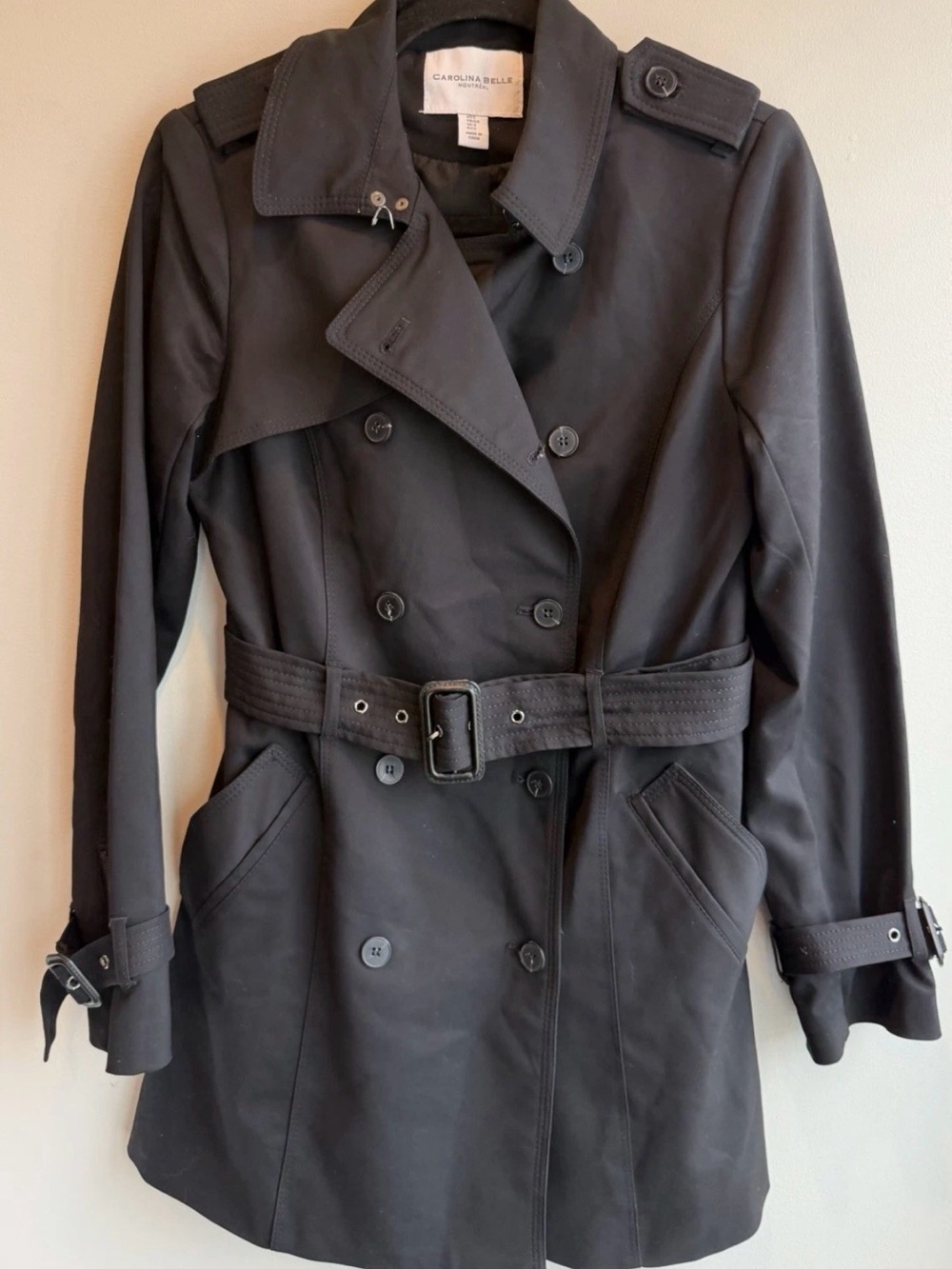 Carolina Belle Trench Coat Women’s SM Jet Black Belted Classic Jacket